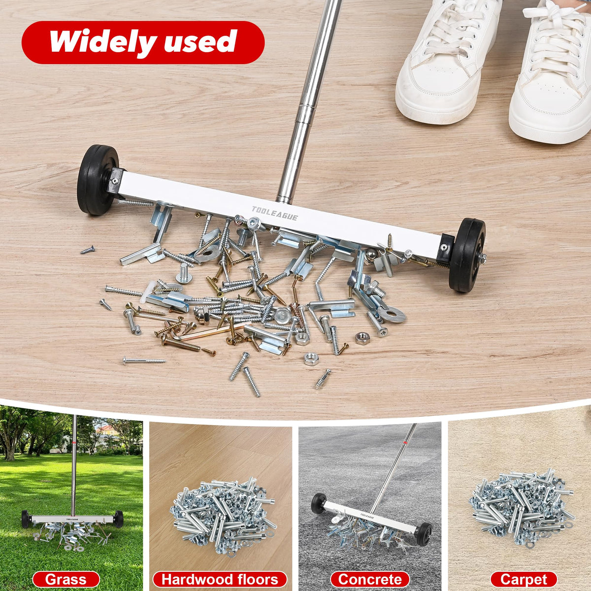 TOOLEAGUE 10lb magnet roller efficiently attracts loose metal debris