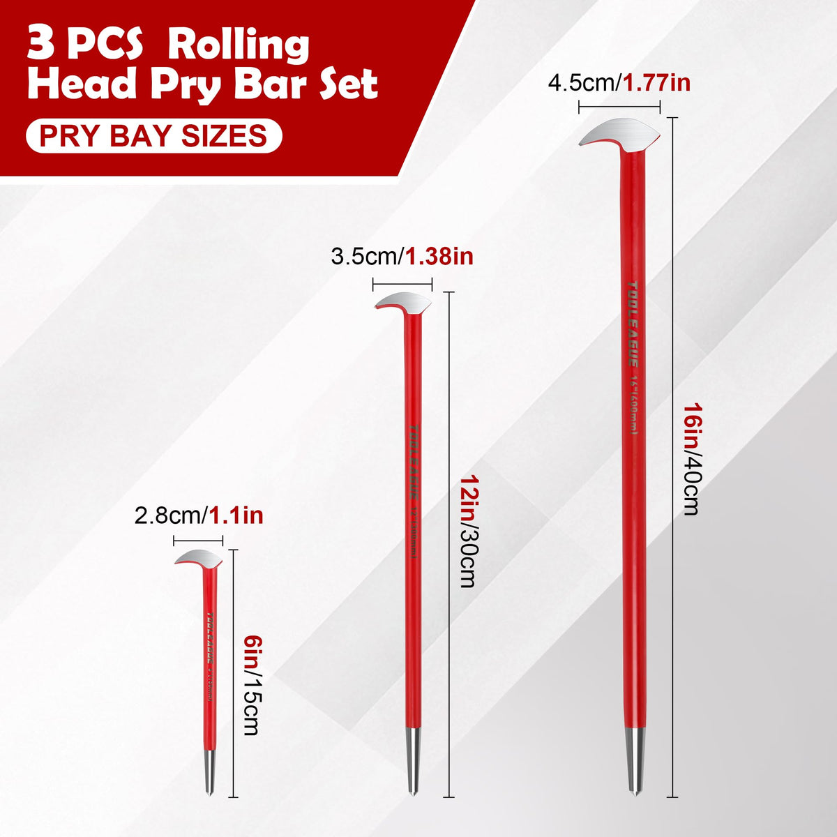 TOOLEAGUE rolling head pry bar 16-inch reach for heavy lifting and alignment