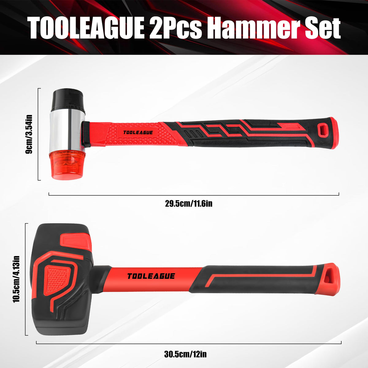 TOOLEAGUE rubber mallet handle close-up showing ergonomic grip for comfort