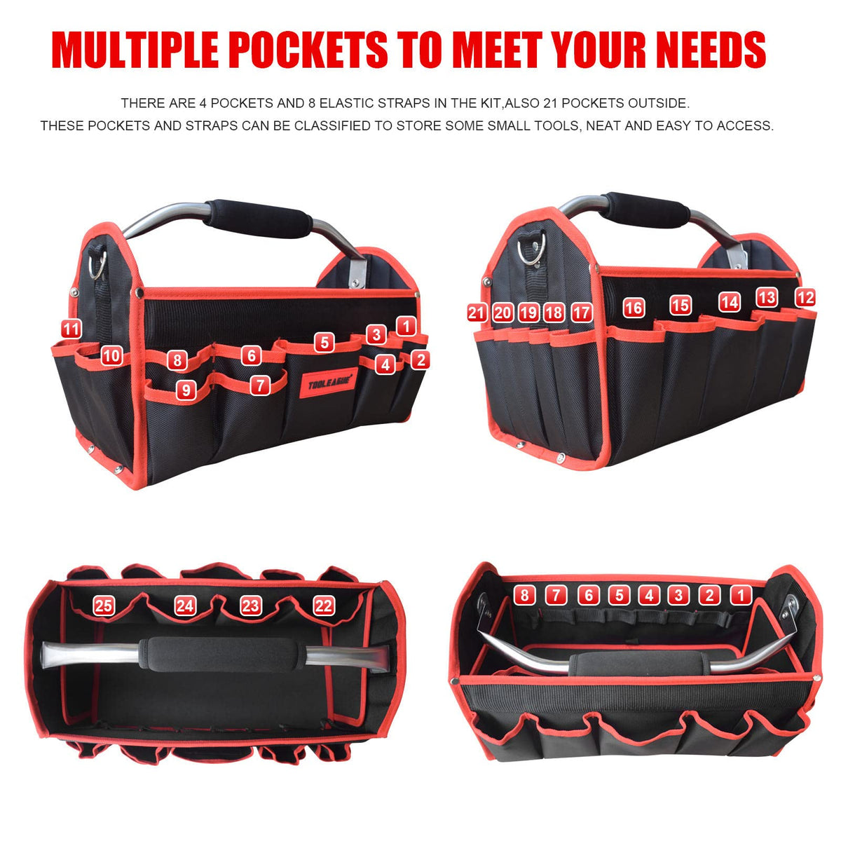 TOOLEAGUE tool bag with adjustable shoulder strap for comfortable carrying.