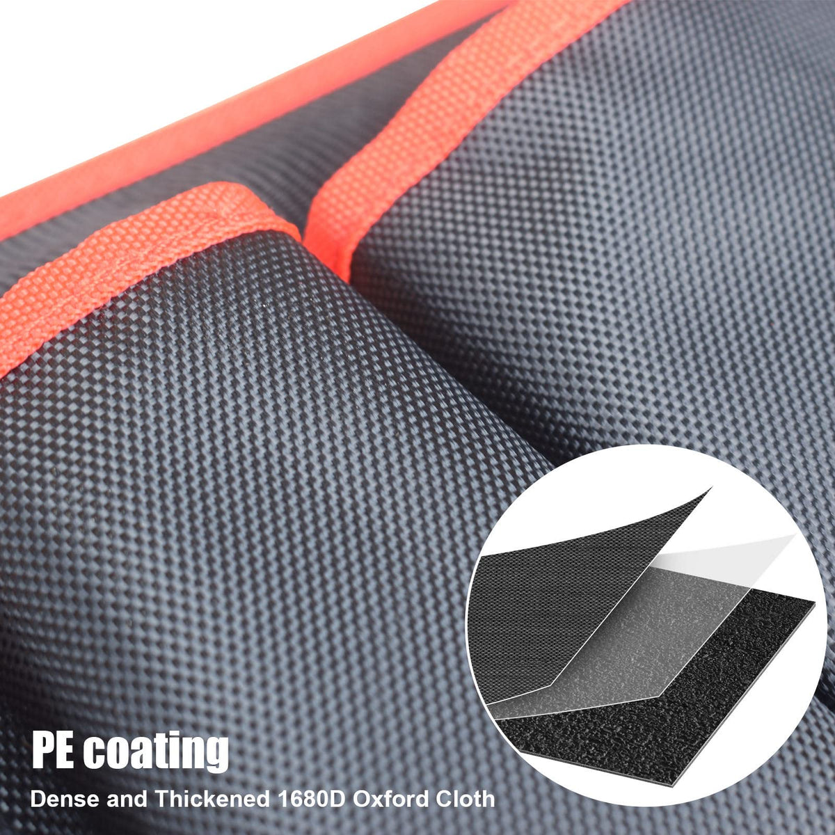 TOOLEAGUE tool bag with outside pockets and 25-pocket layout for quick access.