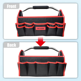 TOOLEAGUE tool bag top-opening zipper for easy one-handed access.