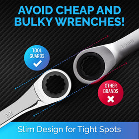 TOOLGUARDS ratcheting wrench in durable alloy steel for long-lasting use.