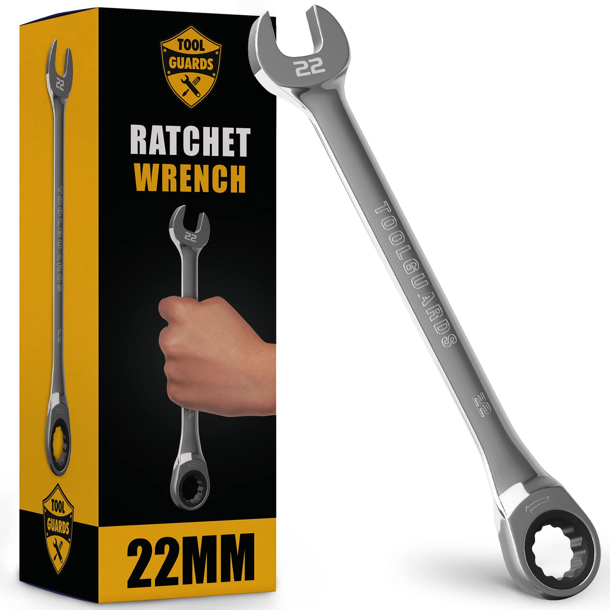 TOOLGUARDS ratcheting wrench showing slim profile for tight spaces and reach.