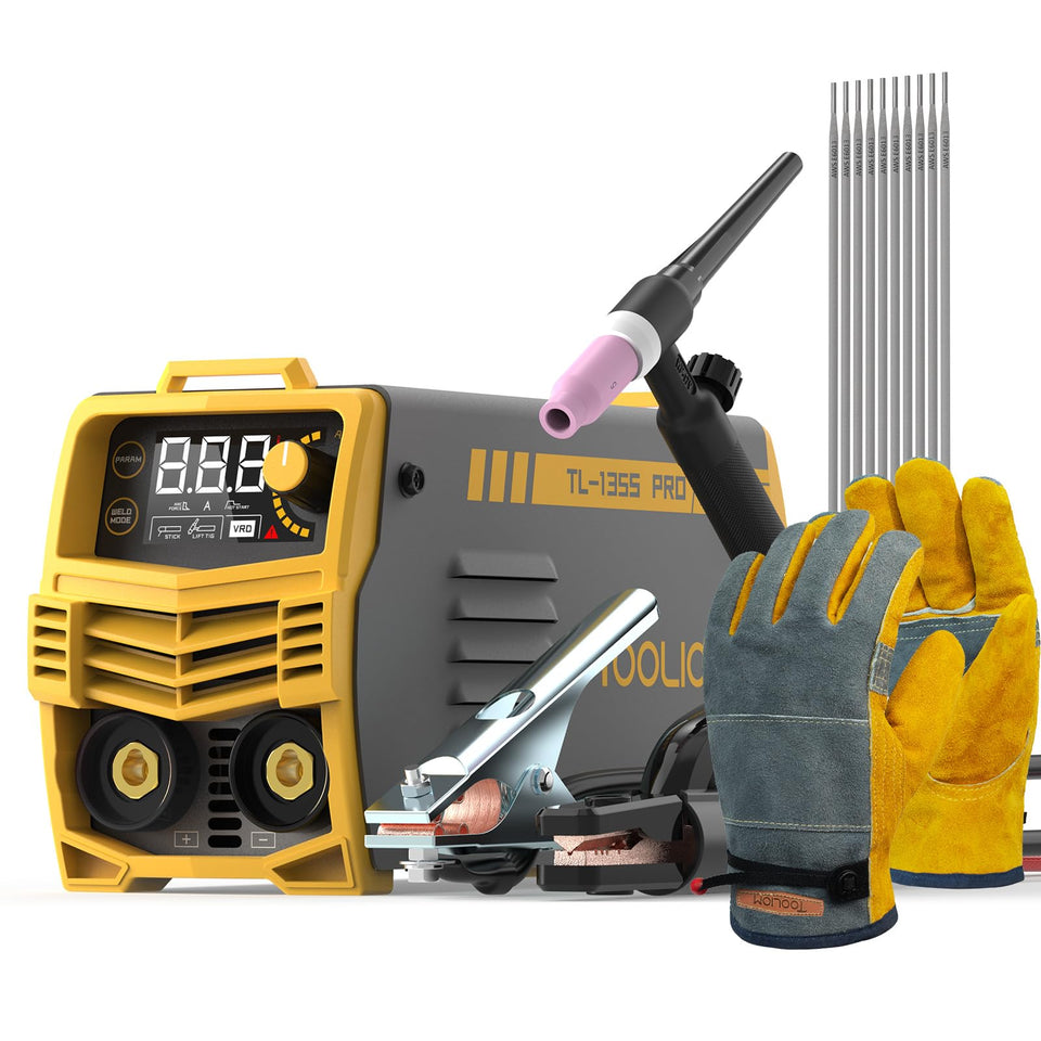 TOOLIOM 135A welder front view showing portable, compact design for quick setup.