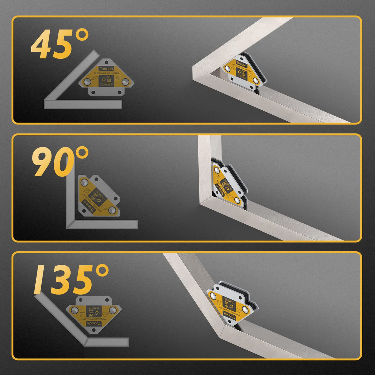 TOOLIOM Arrow Magnets feature durable construction for repeated welding sessions.