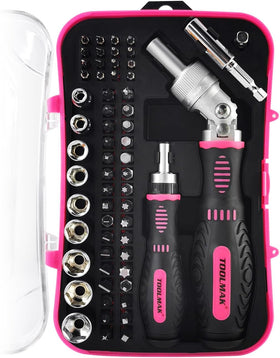 TOOLMAK ratcheting screwdriver set 61pcs in use for quick home repairs.