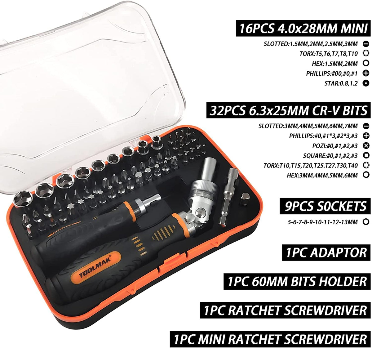TOOLMAK rotatable handle enables reach in tight spaces for easier screws.
