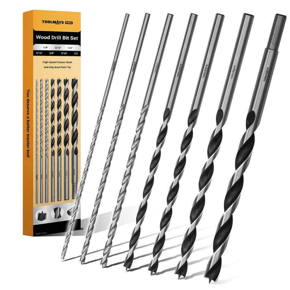 Toolmays extra-long Brad Point bits carve clean, precise holes in wood.
