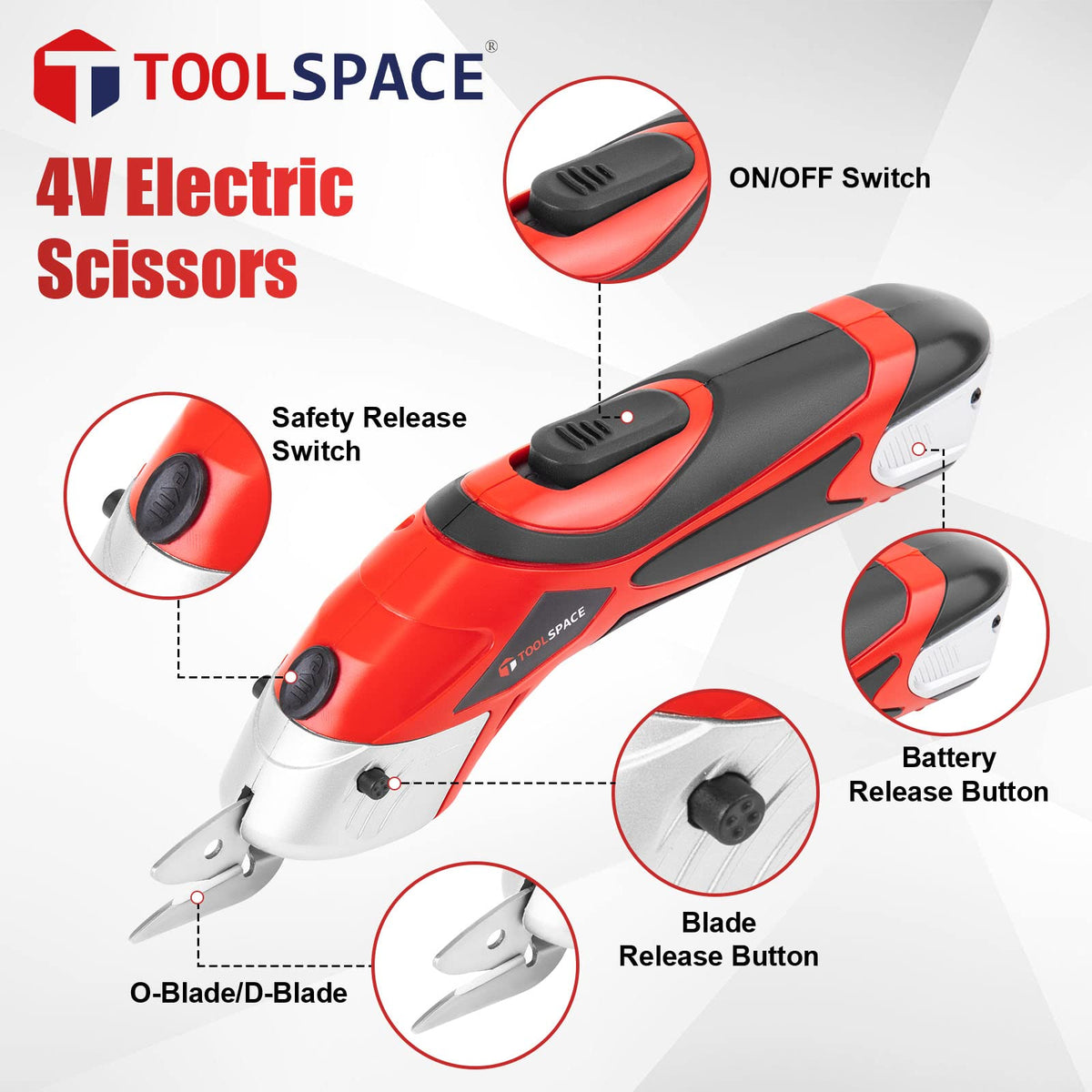 ToolSPACE cordless scissors with soft-material blade ideal for lightweight textiles