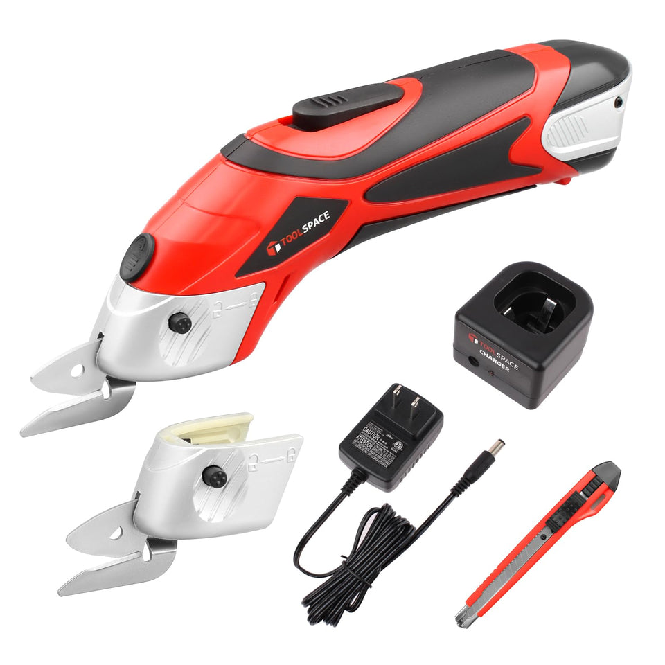 ToolSPACE cordless electric scissors with two blades for cardboard and fabric cutting