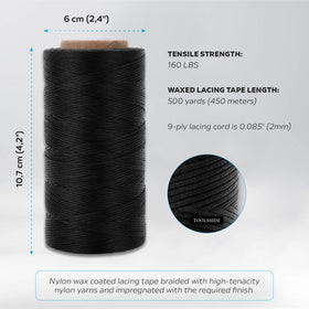 TOOLSSIDE 9-ply black waxed cord ready for marine and outdoor use