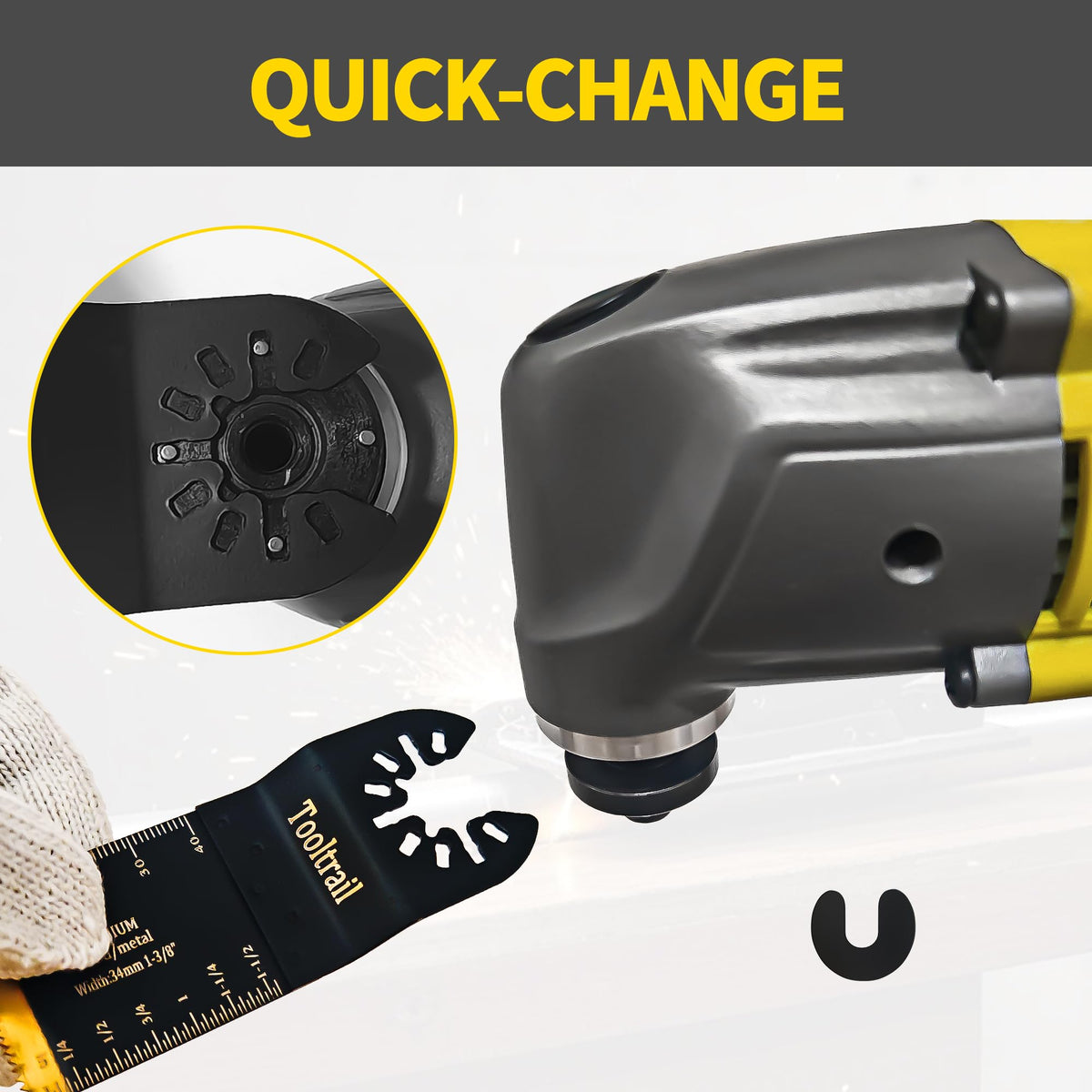 Tooltrail easy tool-free installation for quick blade swaps.