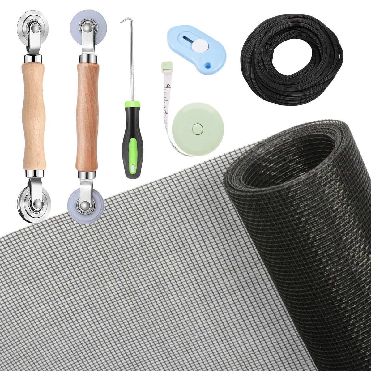 TOOLTRIZ window screen kit contents ready for quick replacement