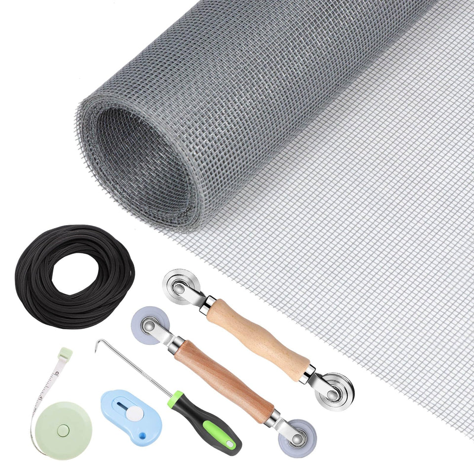 TOOLTRIZ Window Screen Repair Kit content and tools for easy DIY replacement.