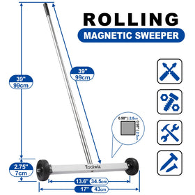 Toolwiz 16lb magnetic pick up tool retrieves nails from a cluttered workshop.