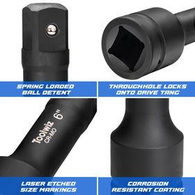 Toolwiz 1inch drive extension 6in long reach for difficult-to-reach fasteners