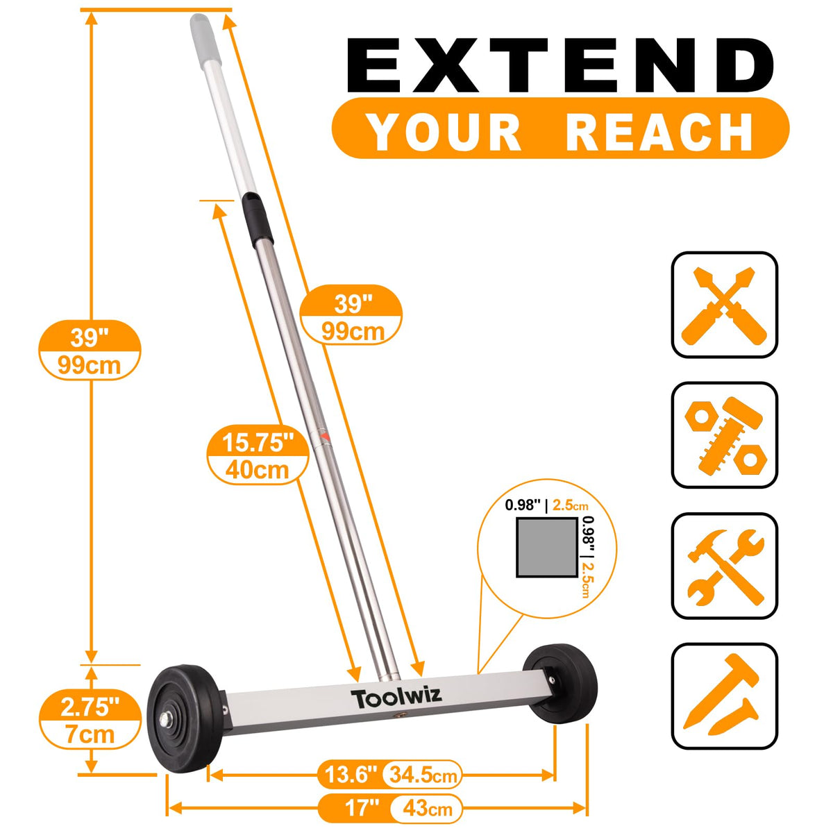Toolwiz 3-inch rubber wheels rolling smoothly over a surface