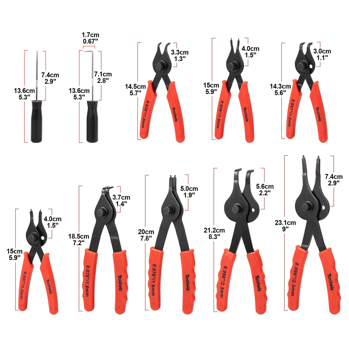 Toolwiz bent pliers seven-and-a-half-inch with 0.07-inch tip for better leverage.