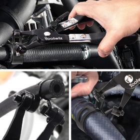 Toolwiz hose clamp pliers shown with ratchet lock for secure tightening.