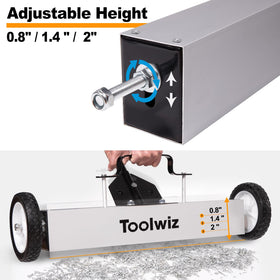 Toolwiz Magnetic Pickup Sweeper rolling smoothly on grass and carpet.