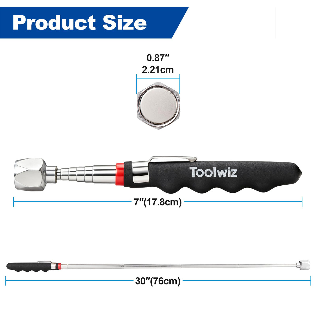 Toolwiz magnetic sweeper captures nails and bolts from a garage floor.