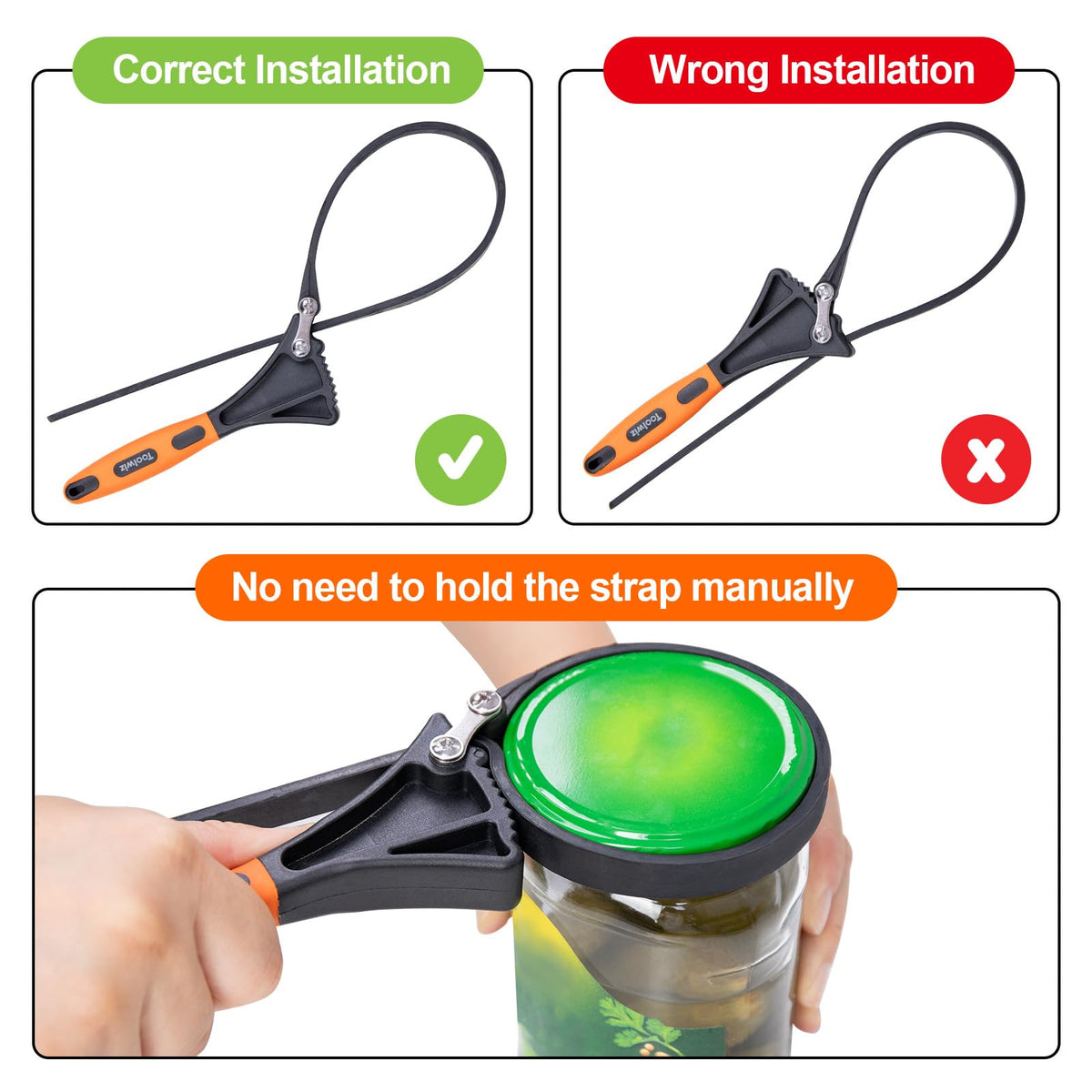 Toolwiz rubber strap wrench anti-slip-handle—ergonomic comfort during use.