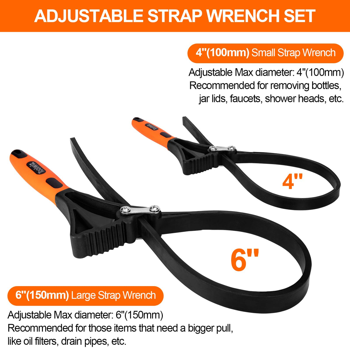 Toolwiz rubber strap wrench diy-use—handles jars, lids, and home projects.