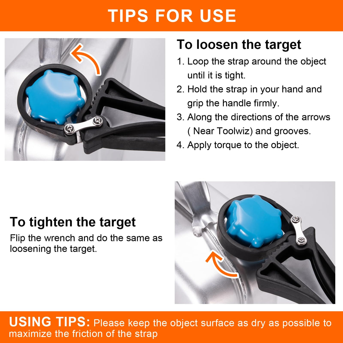Toolwiz rubber strap wrench ergonomic-grip—reduces hand fatigue on tasks.