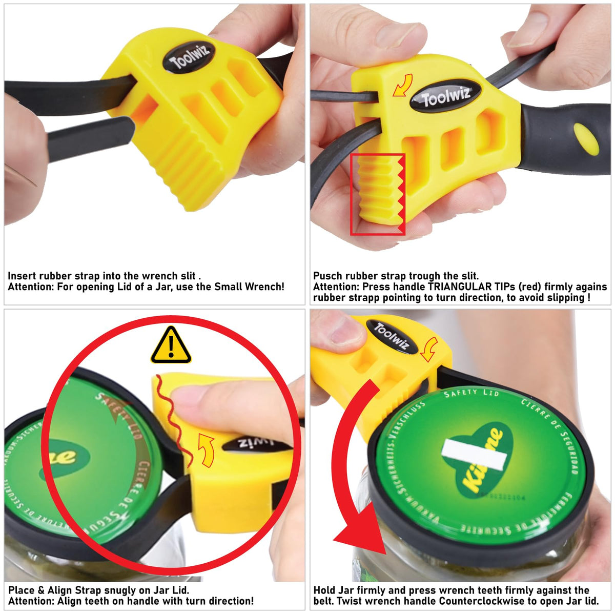 Toolwiz Rubber Strap Wrench triangular-tip-lock – auto-locks strap for easier operation.