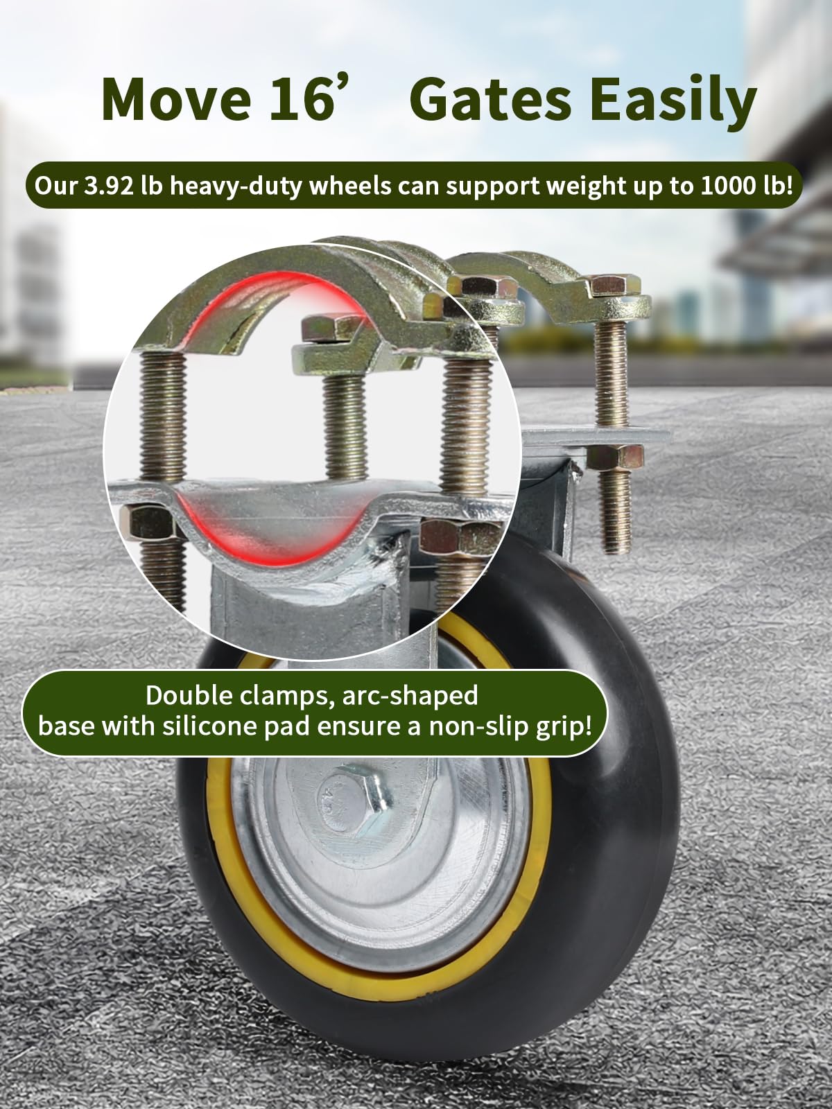 TOOPTATE gate wheels galvanized bracket adds durability for outdoor use.