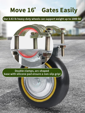 TOOPTATE gate wheels galvanized bracket adds durability for outdoor use.