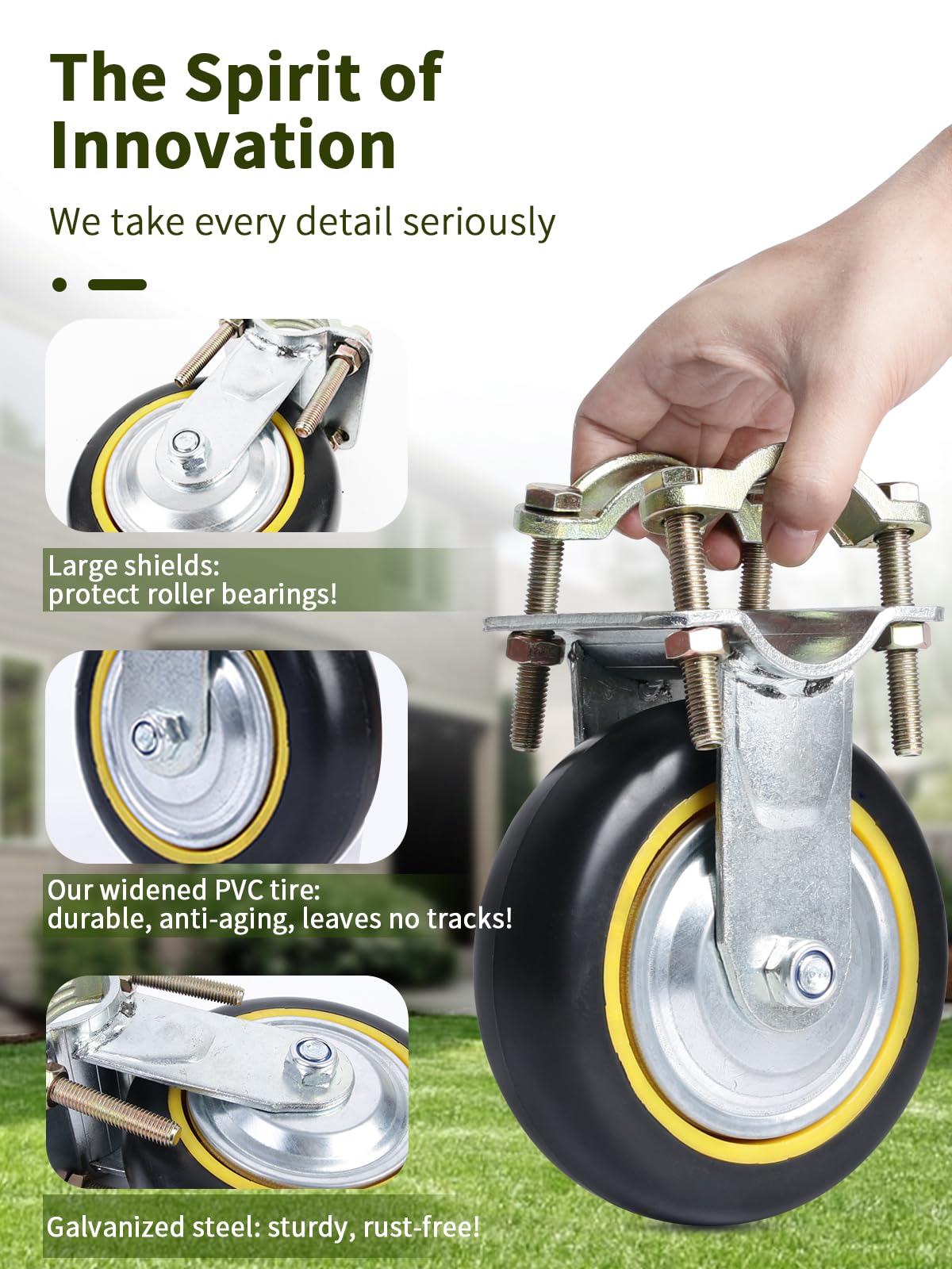 TOOPTATE gate wheels rust shield protecting bearings from dust and rain.