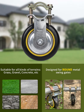 TOOPTATE gate wheels PVC tire delivers smooth rolling on hard surfaces.
