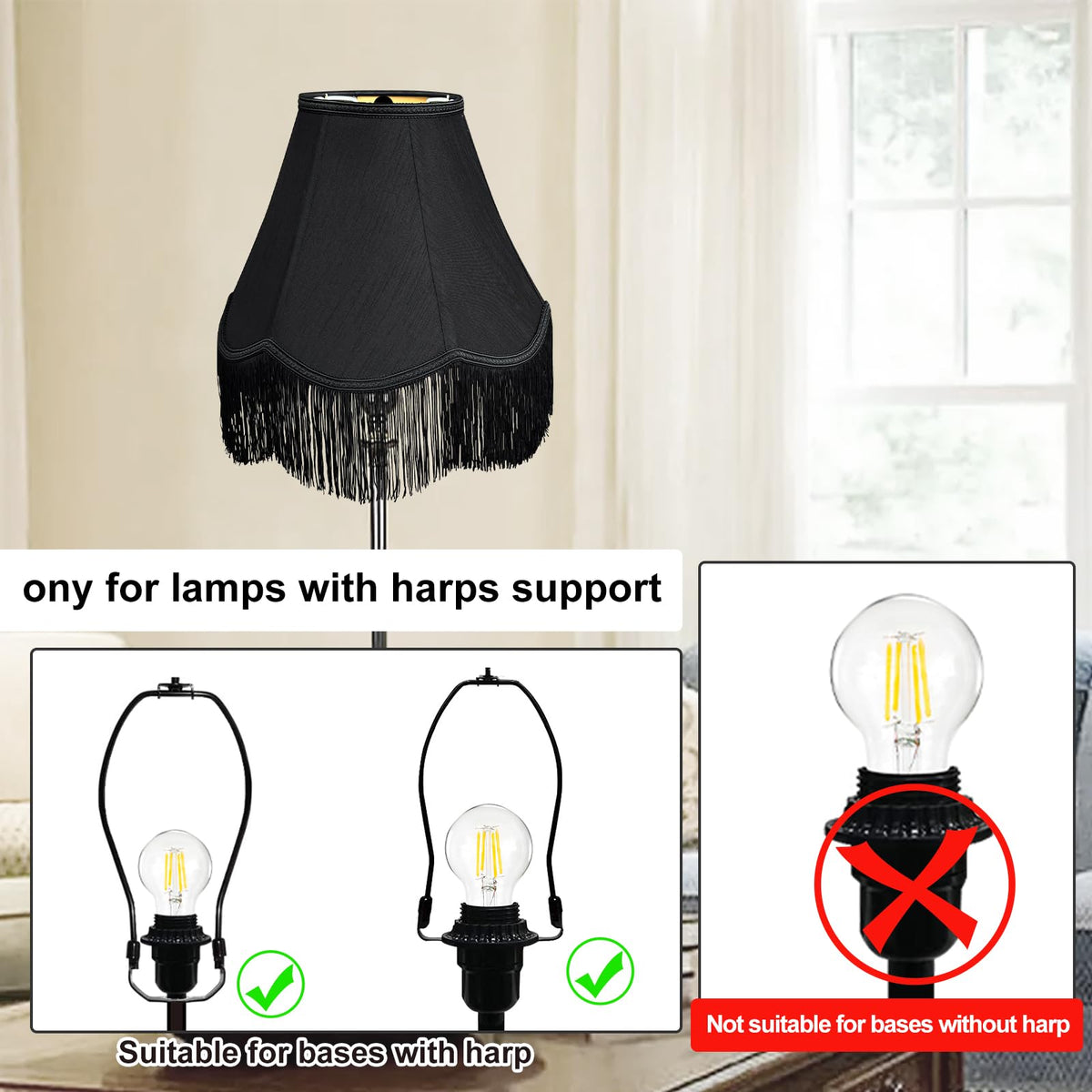 TOOTOO STAR Black Bell Lamp Shade fringe detail showcases craftsmanship and texture