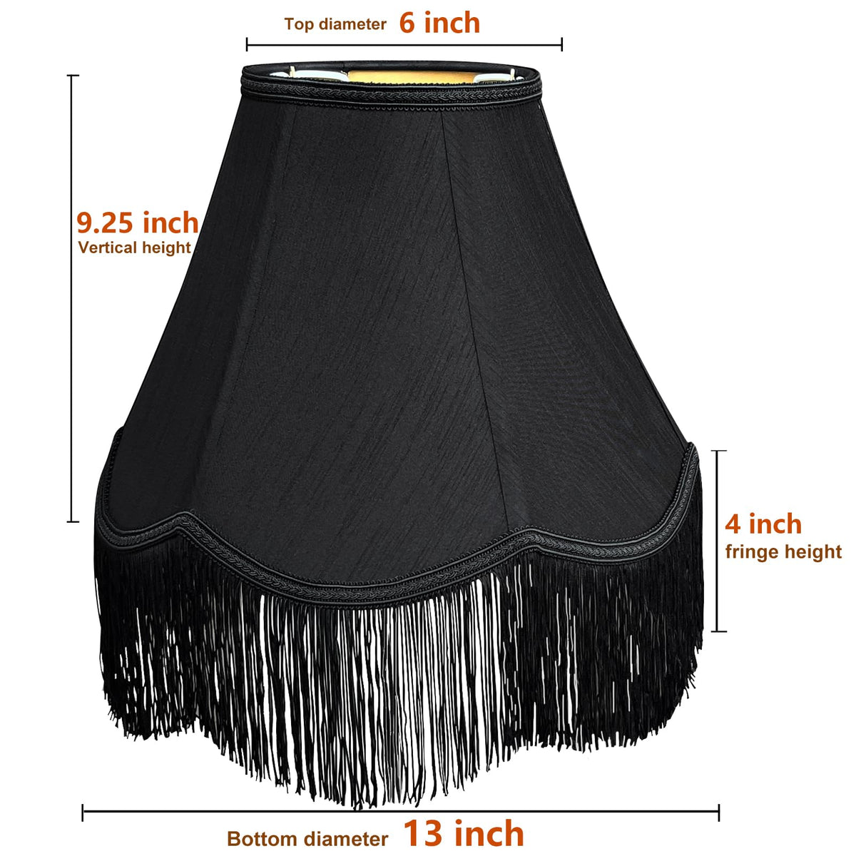 TOOTOO STAR Black Bell Lamp Shade side view highlights fringed trim for retro vibes