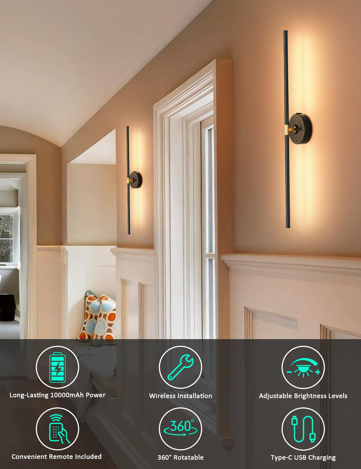 Rotatable lamp tube on TOOWELL sconce directs light precisely where needed