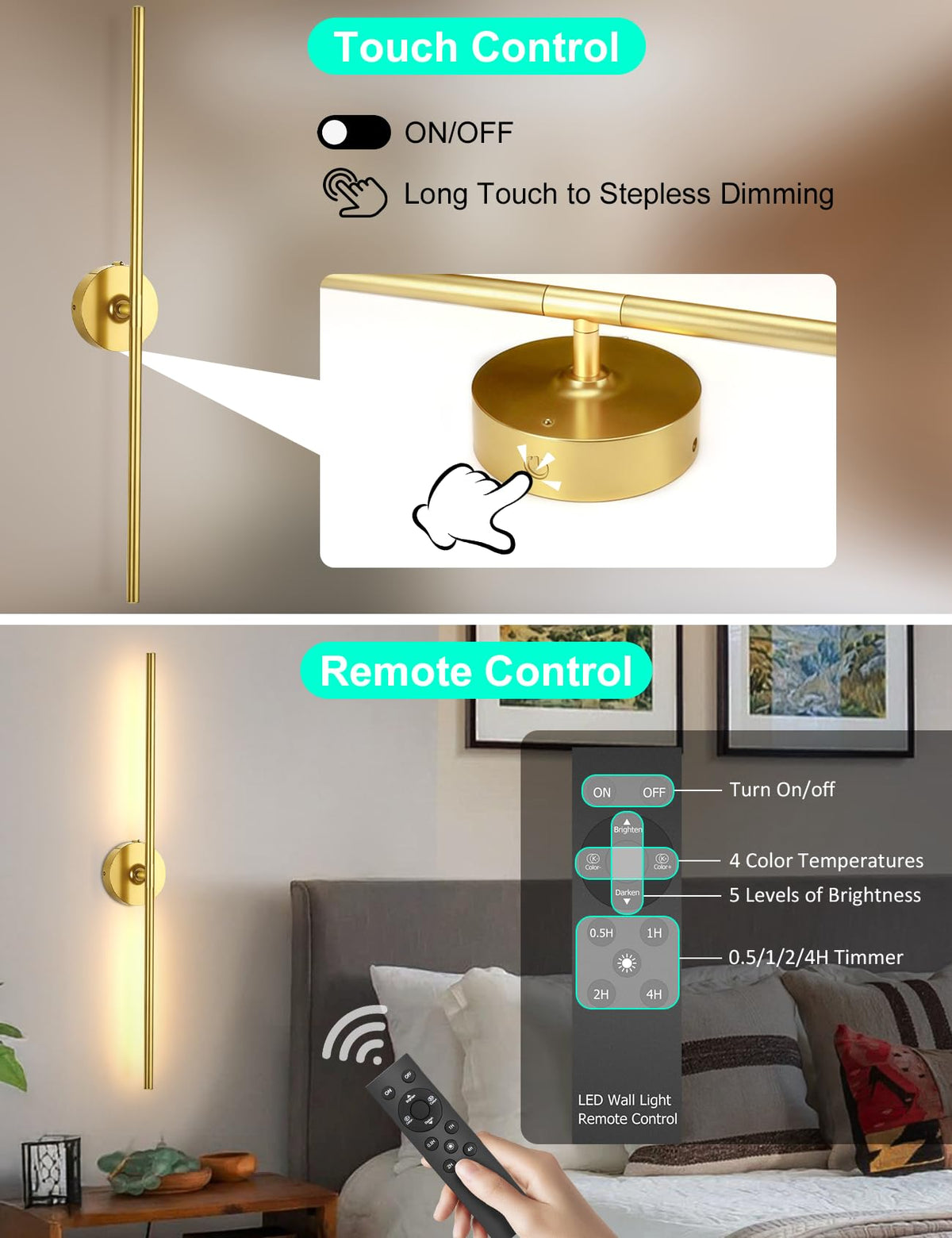 TOOWELL modern gold finish wall sconce adds contemporary decor touch