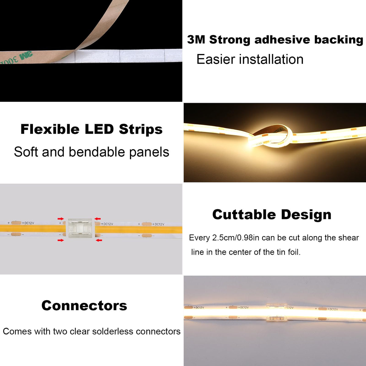 TOPAI 12V COB LED strip lighting for closet illumination and organization.