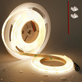TOPAI 12V COB LED strip lighting for kitchen cabinet illumination with even brightness.