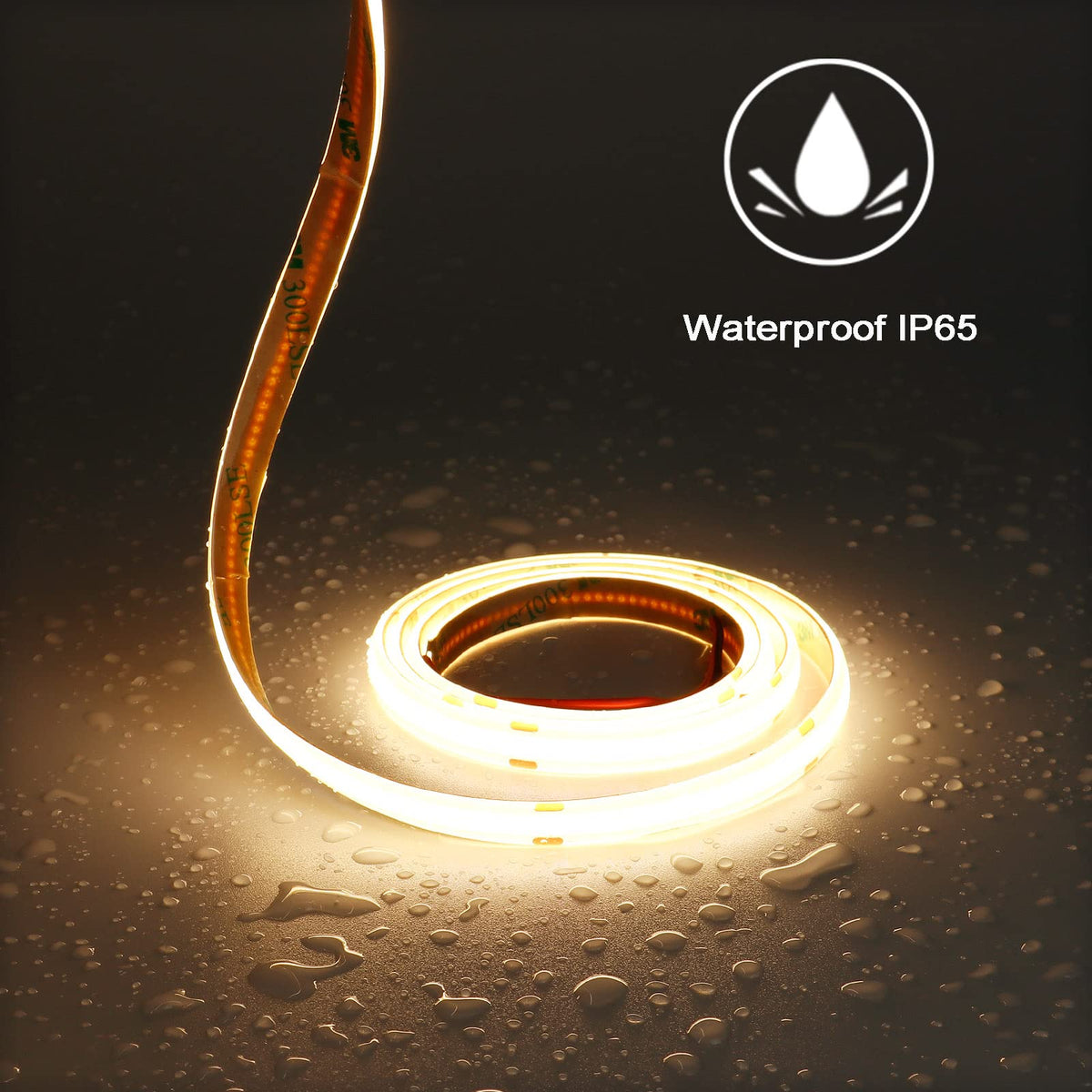 TOPAI 12V COB LED strip lighting over mirror provides clear, shadow-free room lighting.