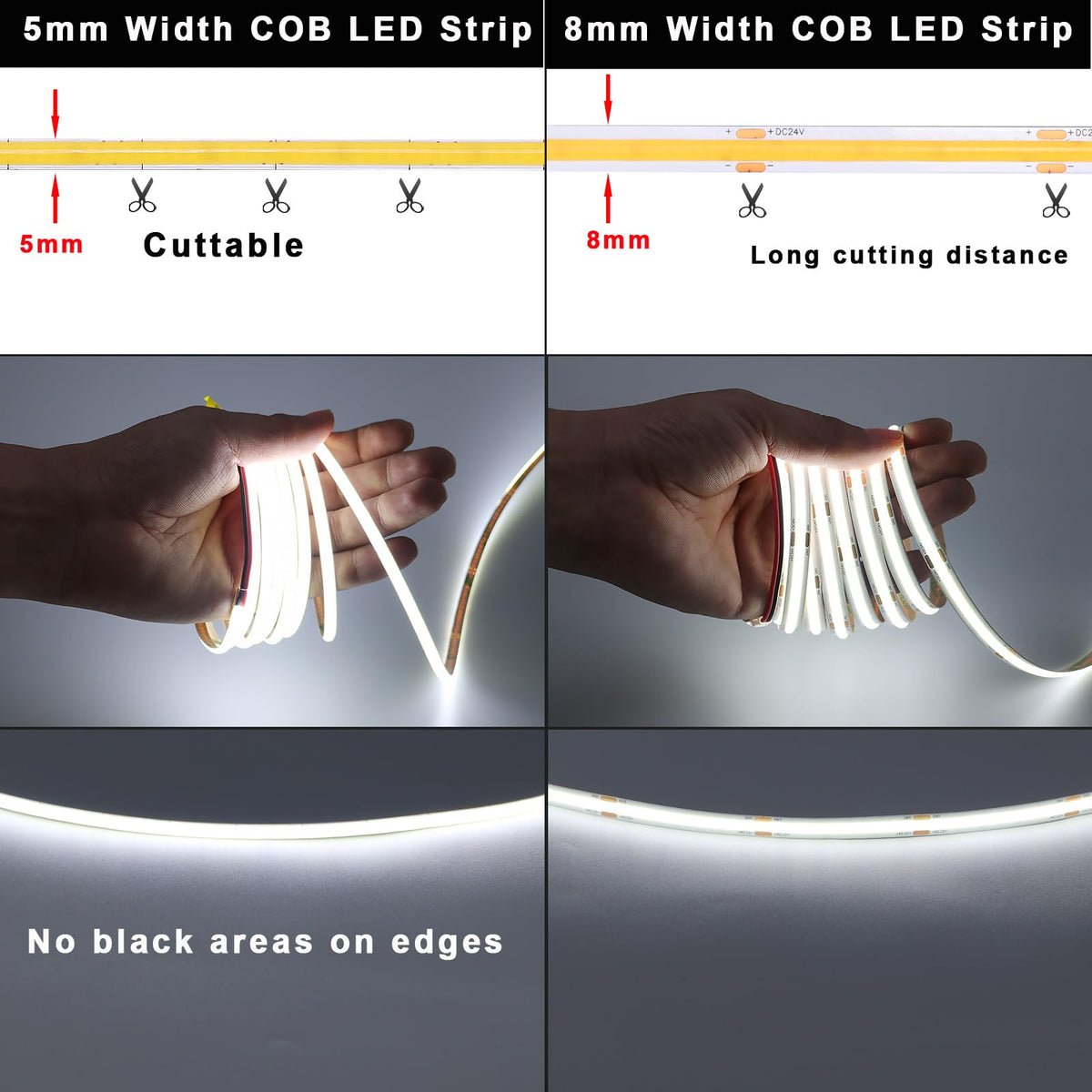 TOPAI COB LED strip delivers uniform light with high CRI for true colors.