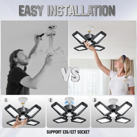 TOPAUBUB 360-degree illumination provides full coverage across the garage.