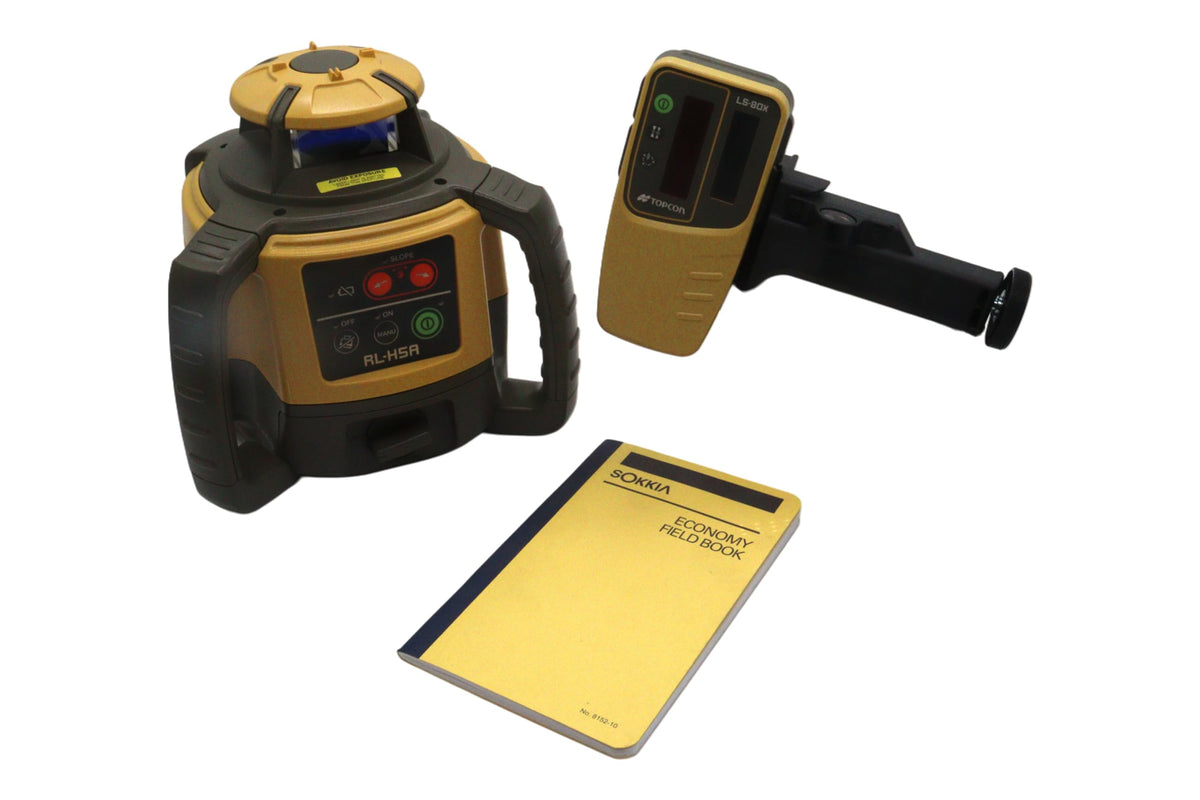 Topcon LS-80 receiver attached to a pole for reliable elevation readings at distance.