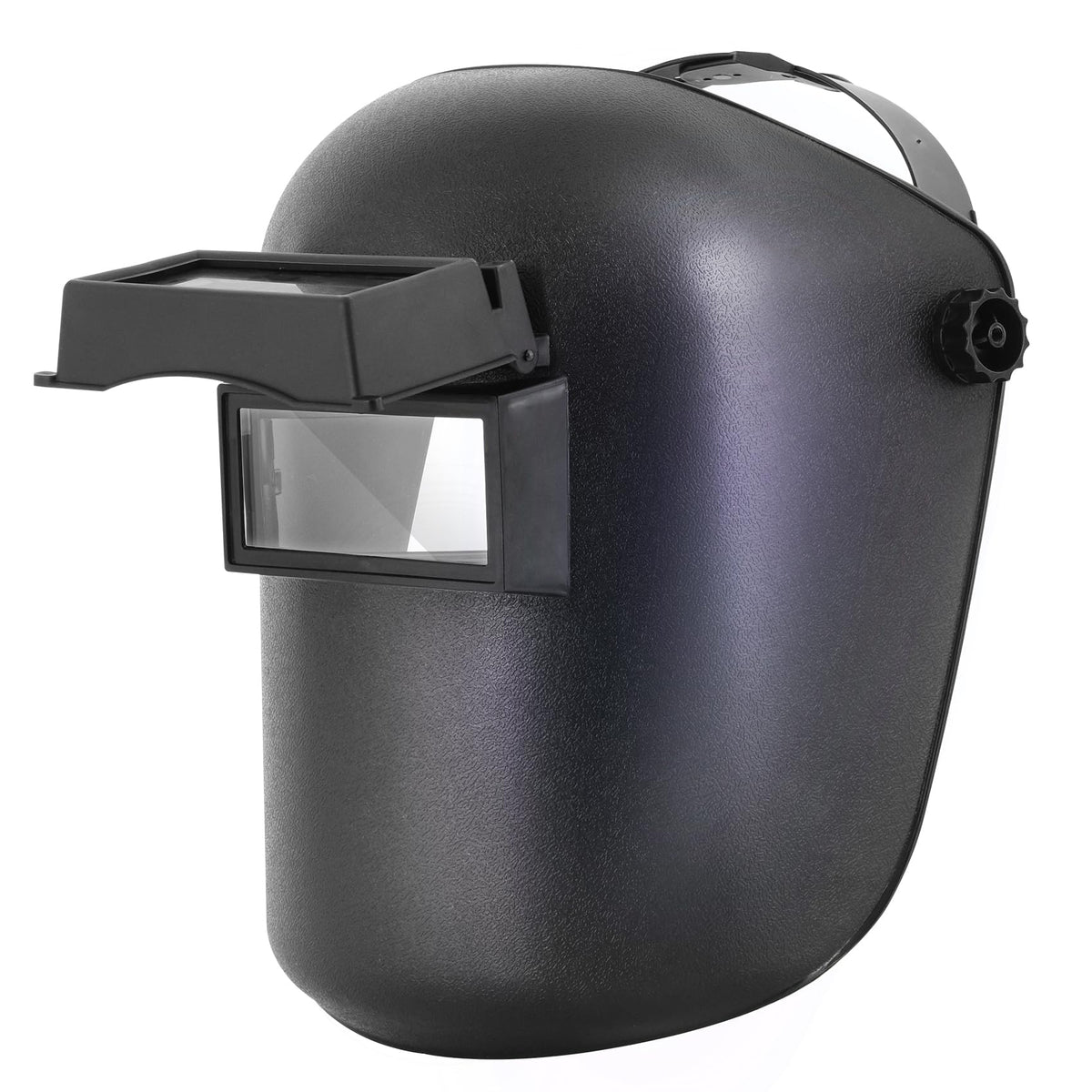 TOPDC welding helmet front view with a wide viewing area for clear visibility