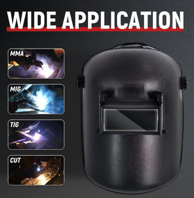 TOPDC welding helmet side view showing flip-front design for easy lens switching during tasks