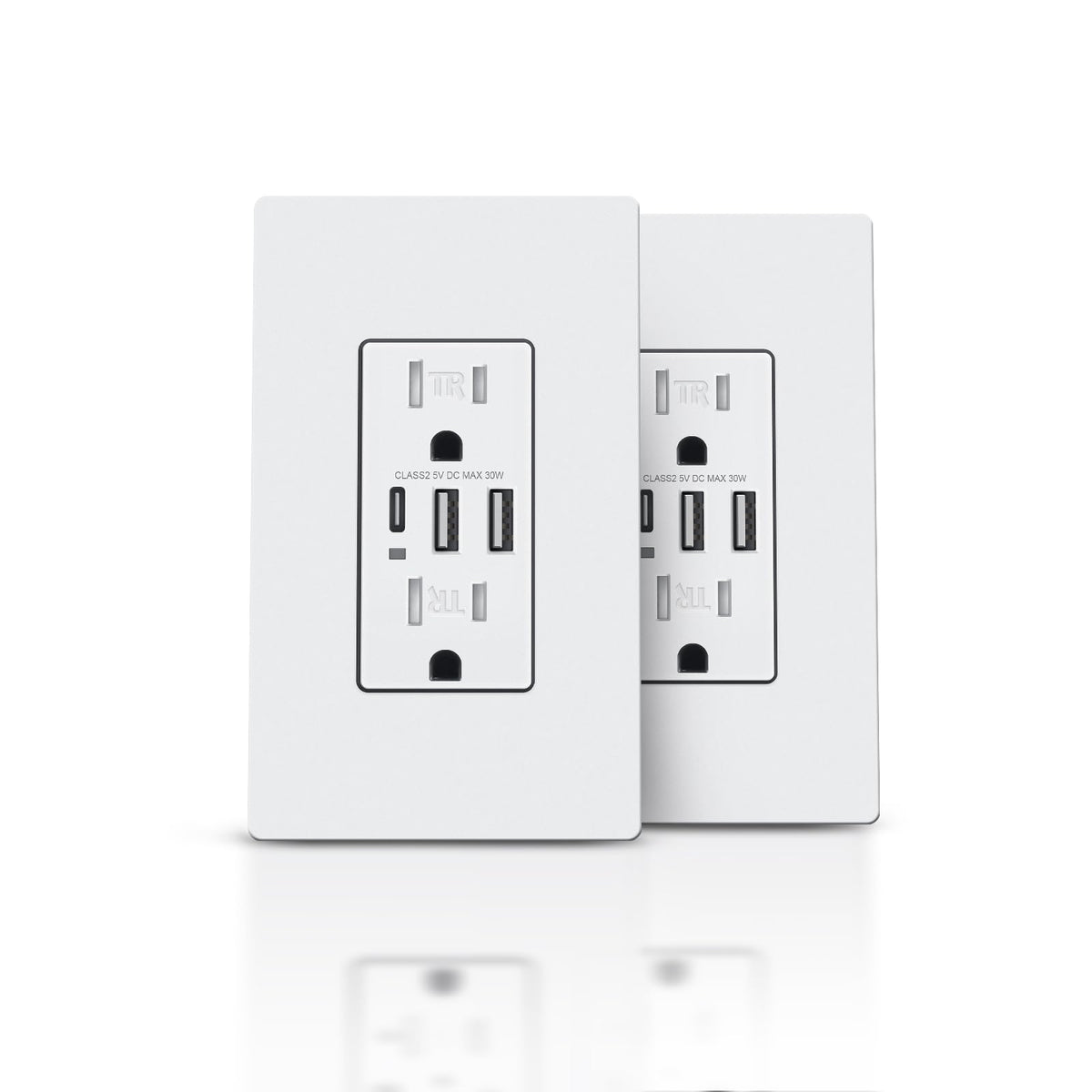 TOPELER 6.0A USB charger wall outlet front view with USB-C and USB-A ports for versatile charging.