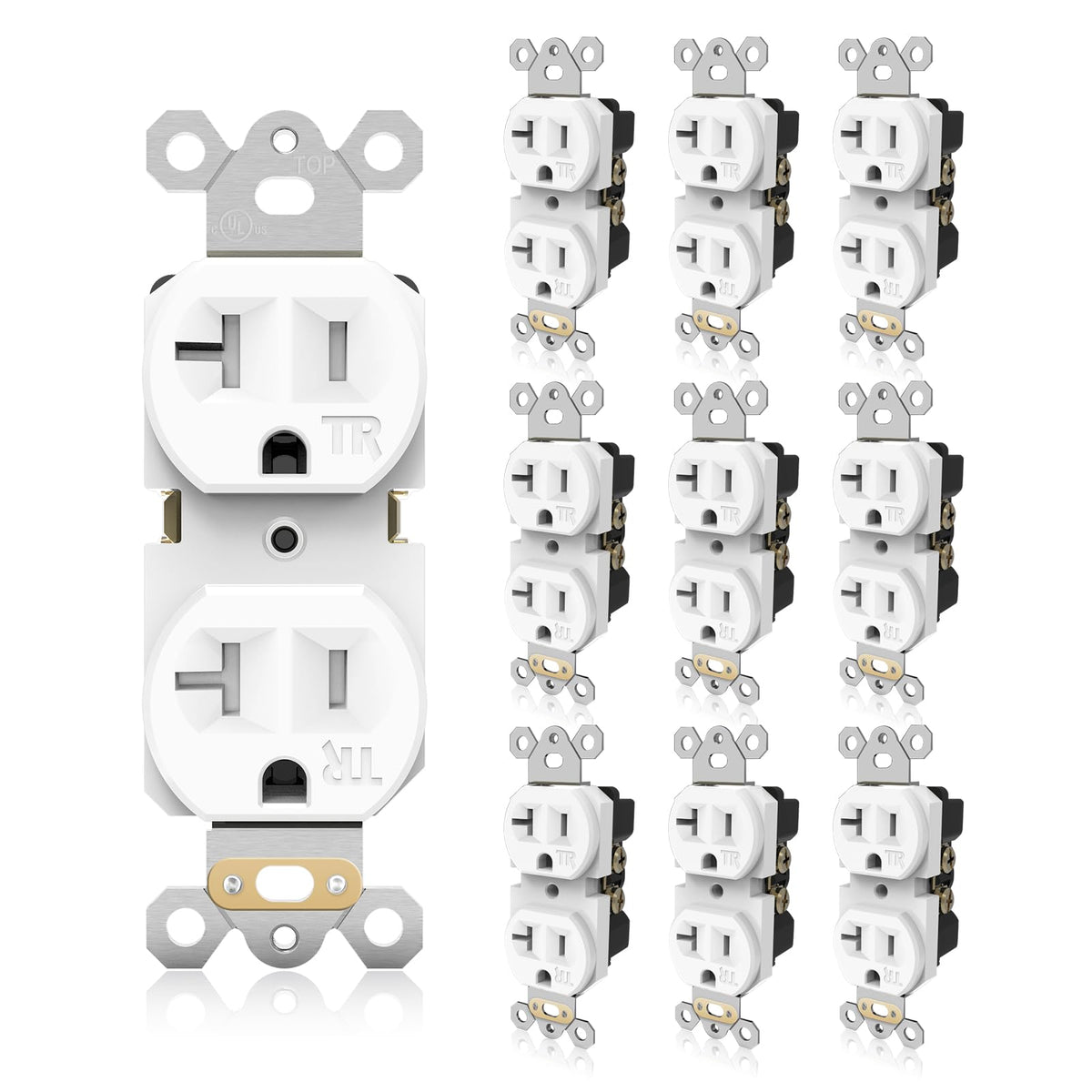 TOPELER duplex wall receptacle with 20A safety features for homes and offices.