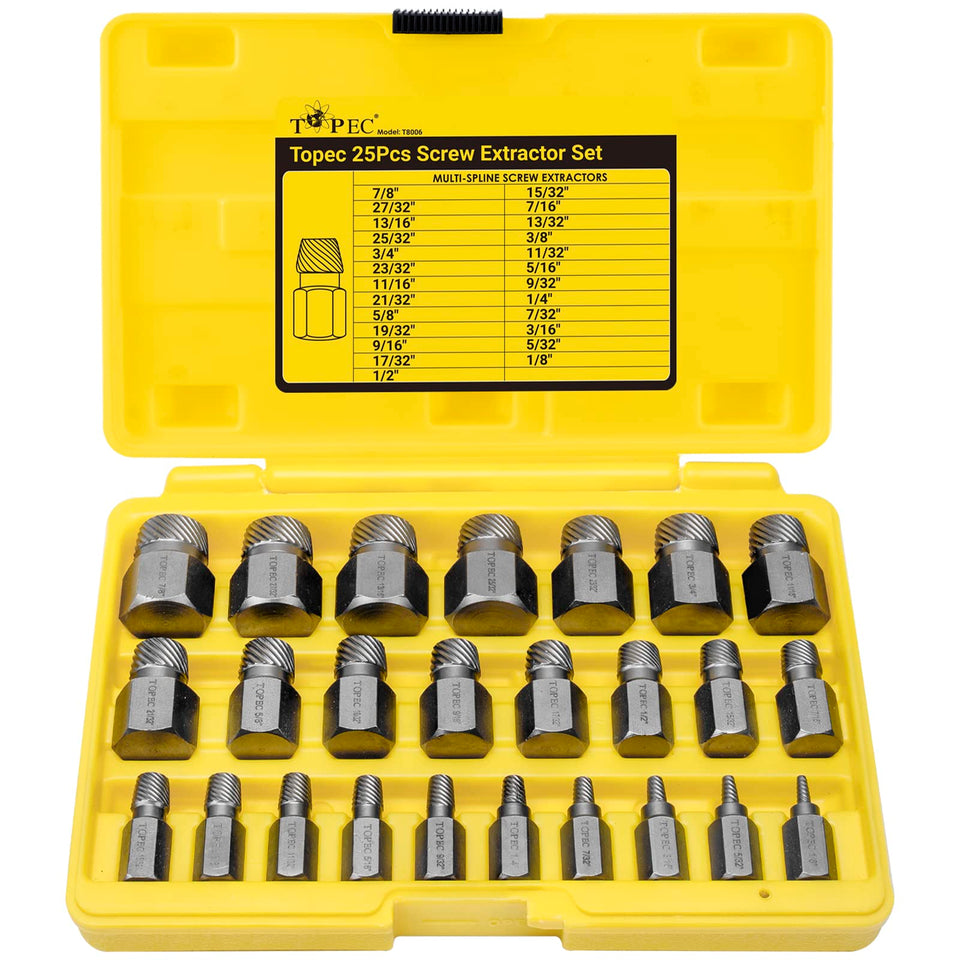 Topec 25pcs screw extractor set closeup for versatile removal tasks