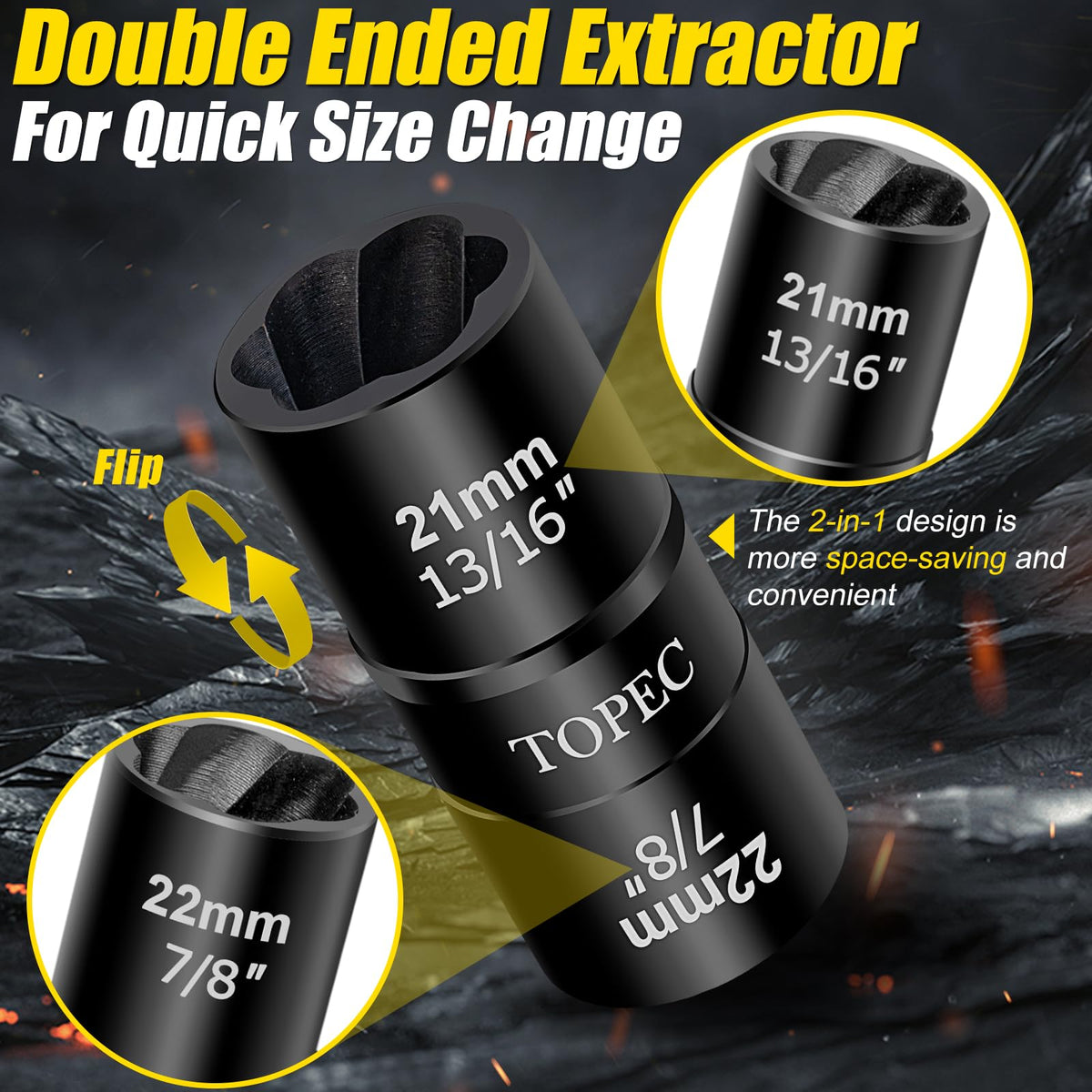 Topec Flip Nut Remover Kit dual-head enables versatile lug nut removal